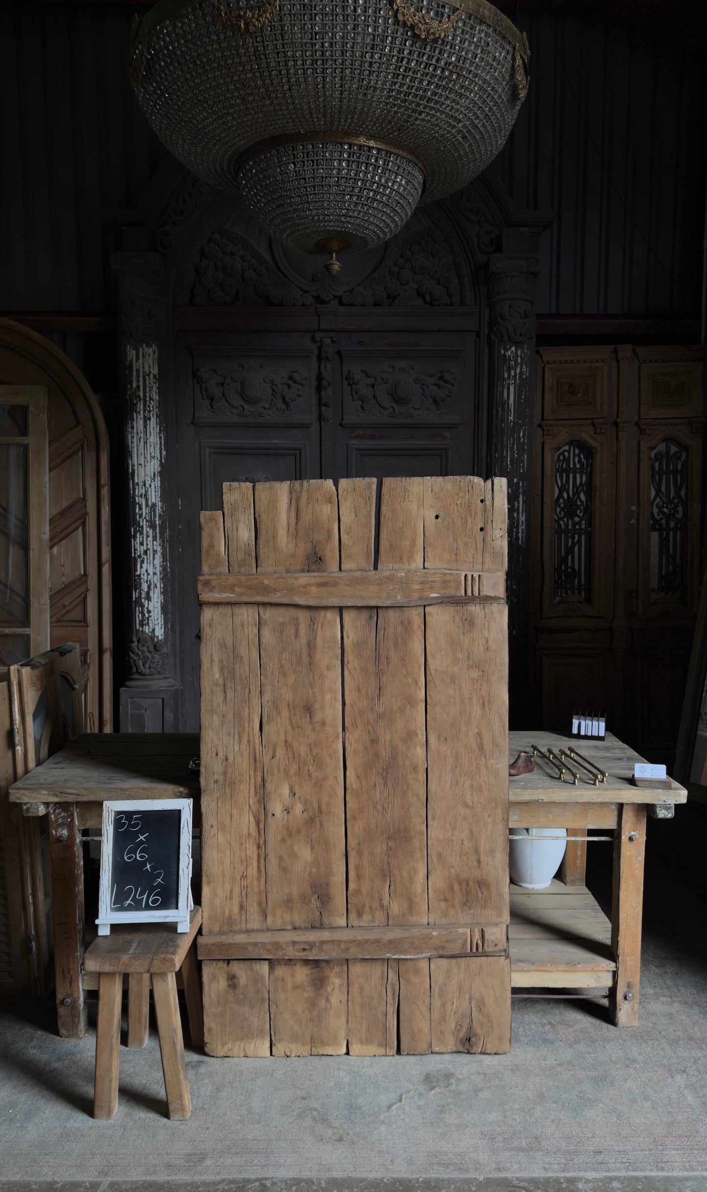 Primitive Oak Plank Antique Single Door - 35x66 - L246