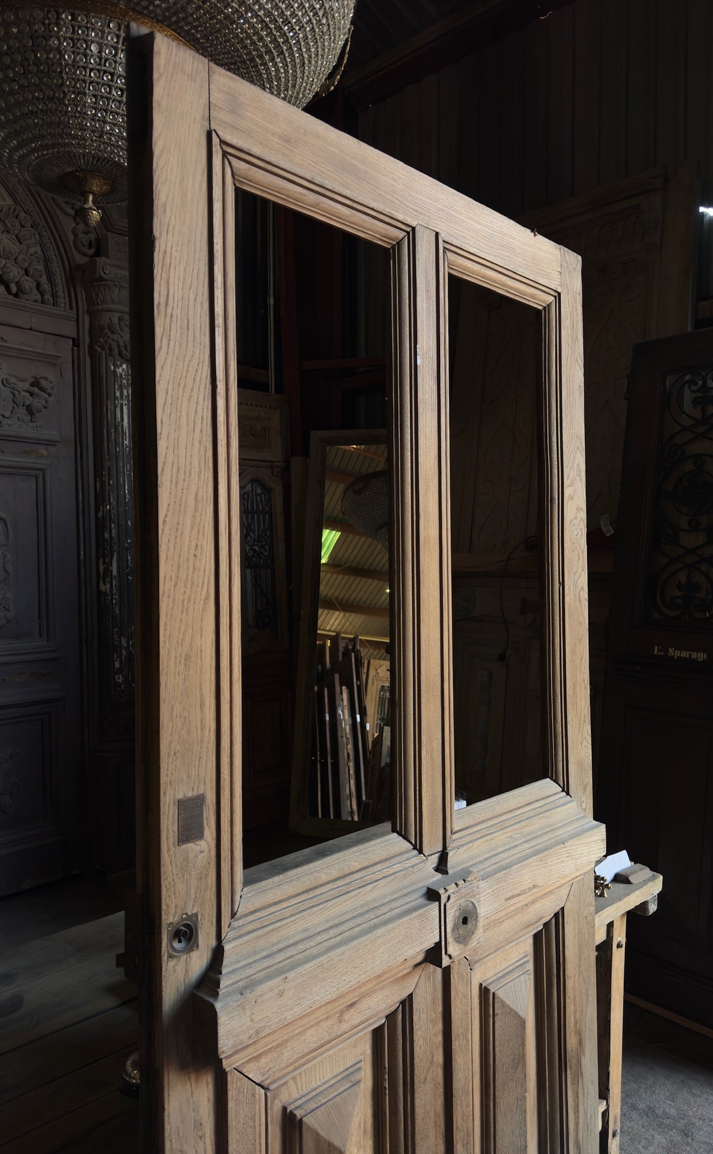 French 2-Lite Glass Antique Single Door with Paneled Base - 44.5x89.5 - L274