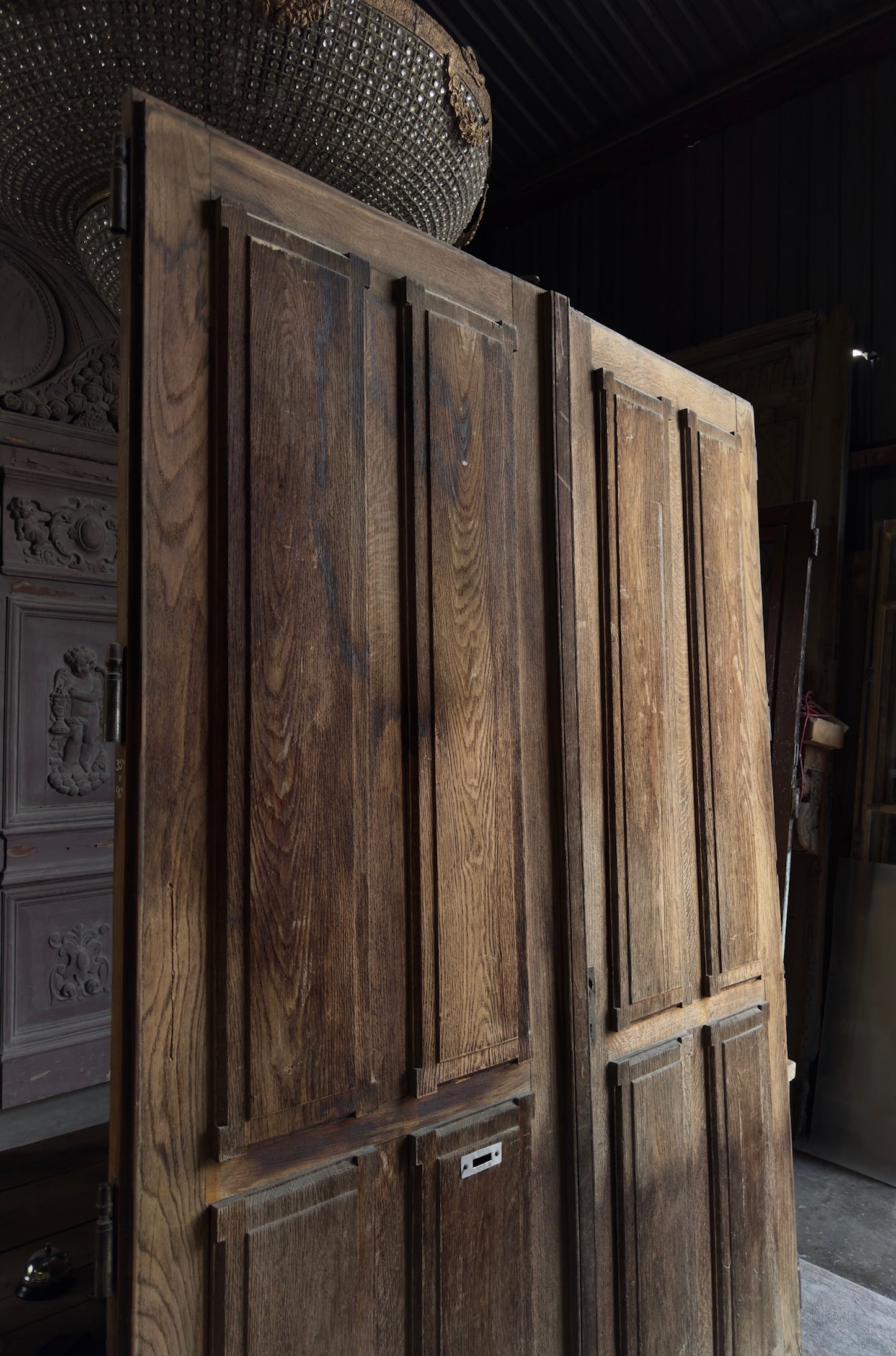 Antique Oak Entry French Doors - 66.5 x 96.5 - L265