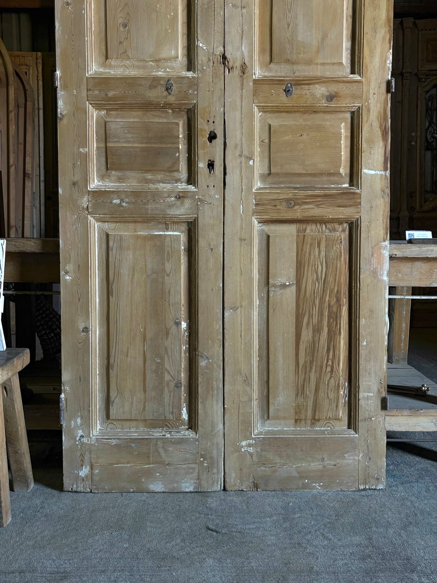 Raised Molding 3 Panel Antique Solid French Doors - 40.25x100 - L96