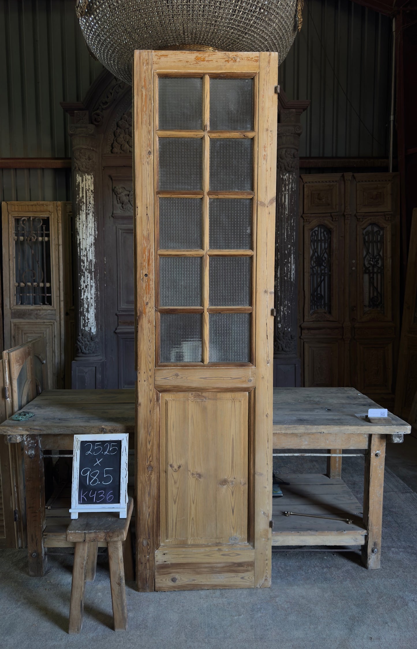 10 Lite Antique Mesh Glass Single Door - 25.25x98.5 K436