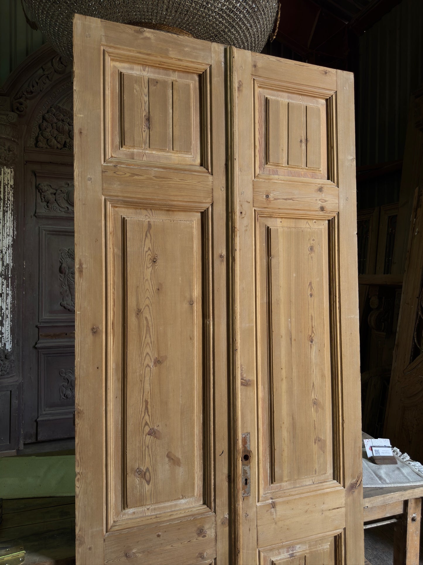 Stately 3 Panel Antique Solid French Doors - 39.75x94.5 J403