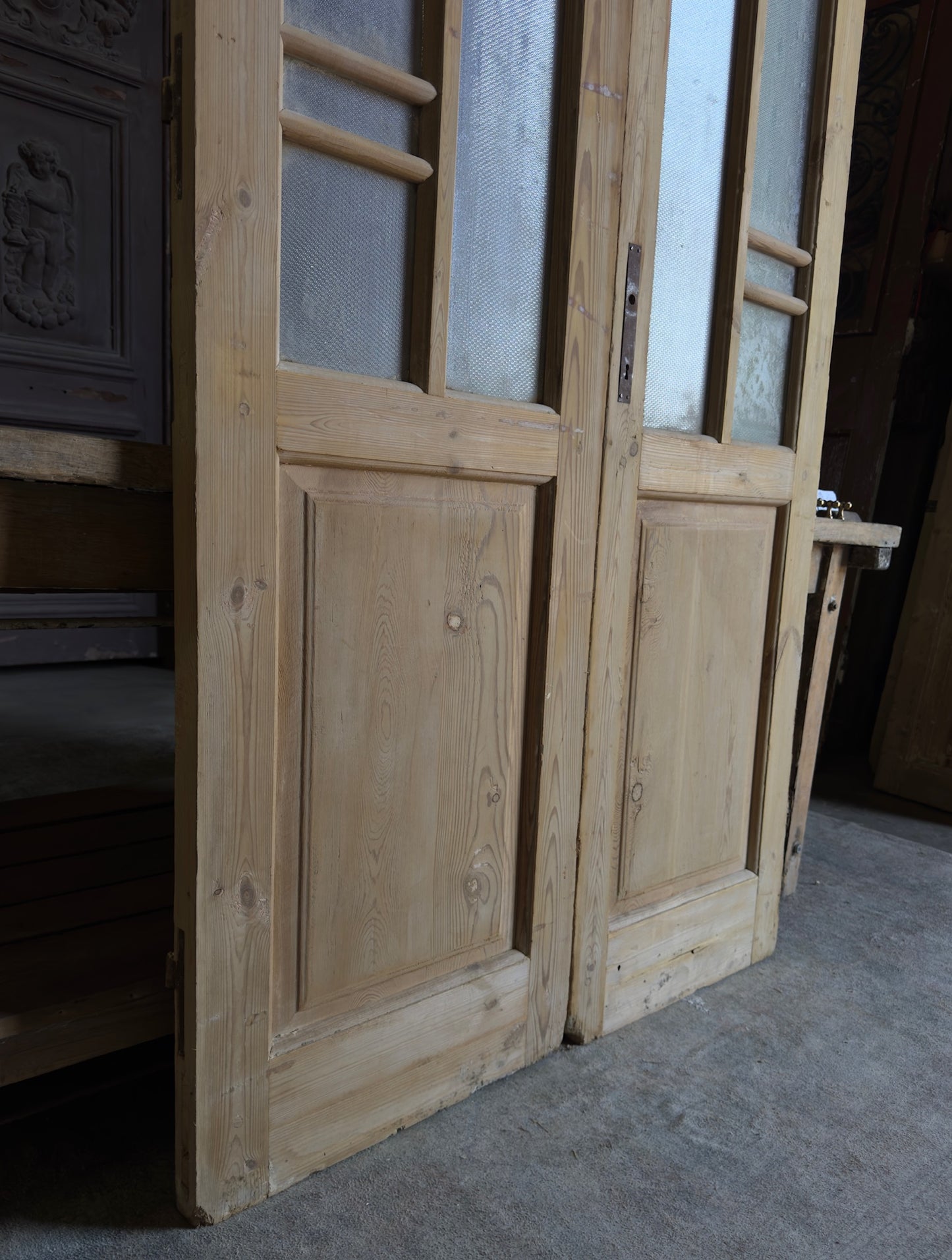 Antique Art Nouveau Glass French Doors - 44x86.5 - L311