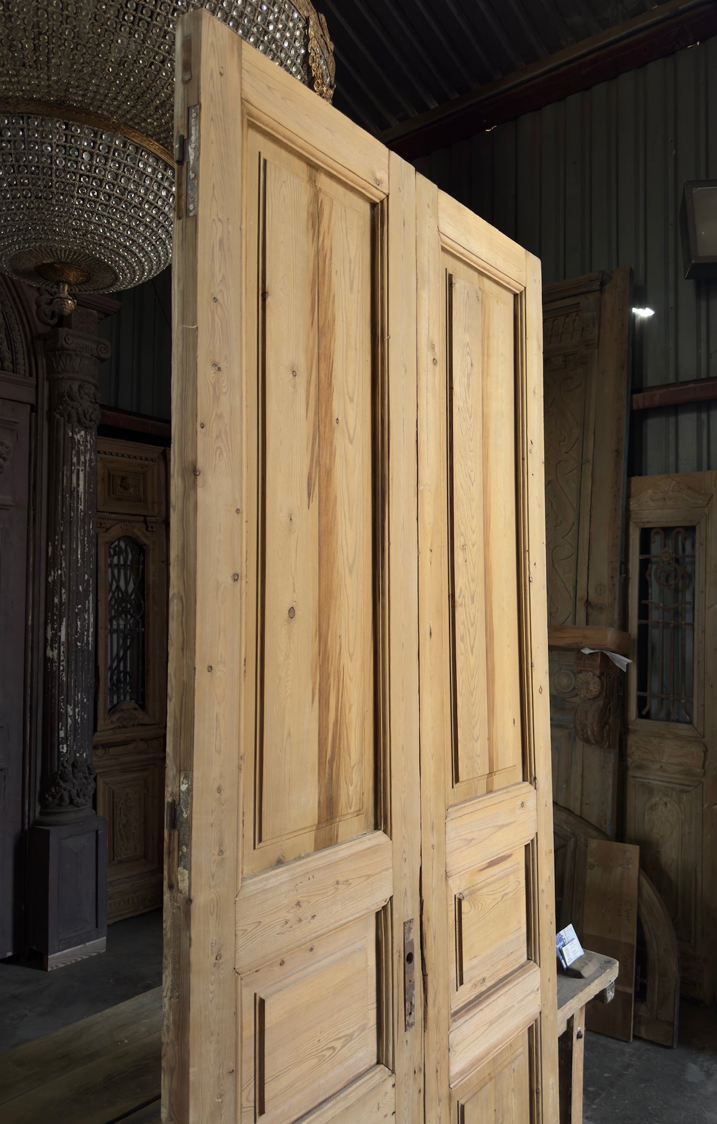 3 Panel Antique Solid French Doors - 41x101.5 K348