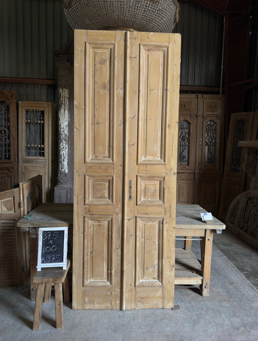 Raised Molding 3 Panel Antique Solid French Doors - 37.5x100 K375