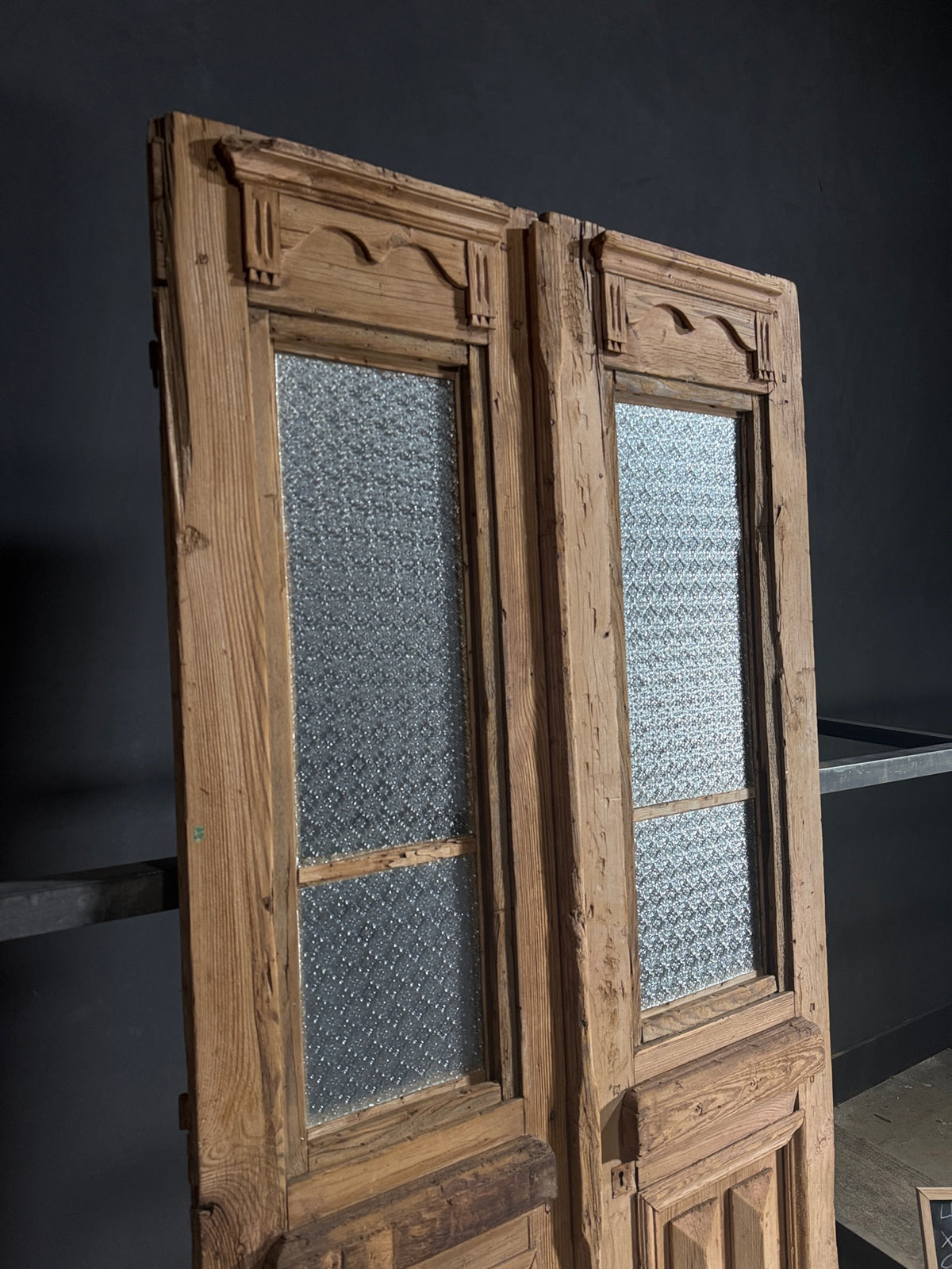 Antique Carved 2 Lite French Doors - 47.25x96 - N612
