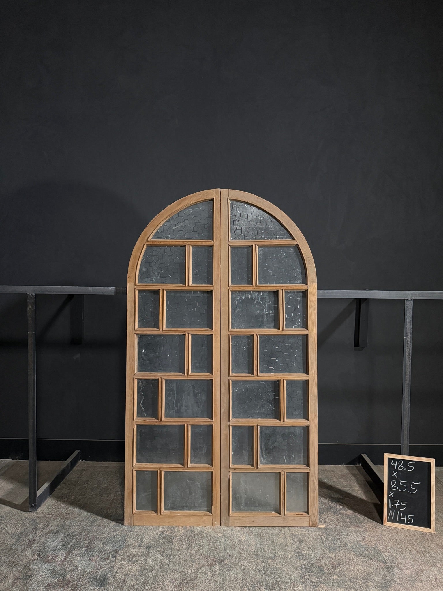 Antique Obscured Glass Arched French Doors - 48.5x85.5 - N145