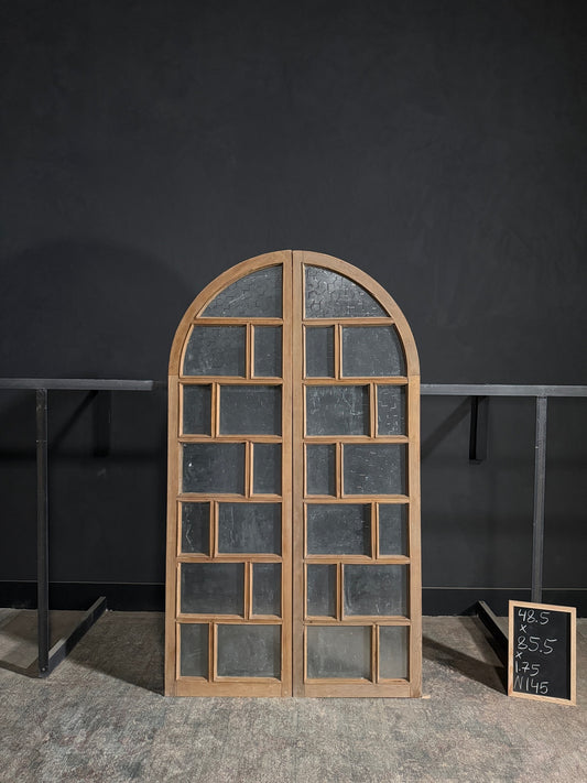 Antique Obscured Glass Arched French Doors - 48.5x85.5 - N145