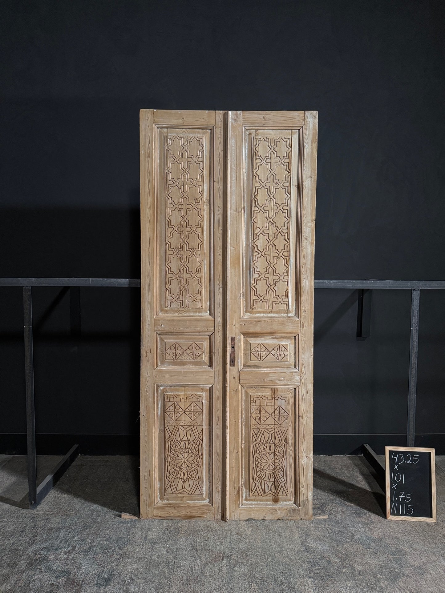 Antique Carved 3 Panel Double Doors - 43.25x101 - N115