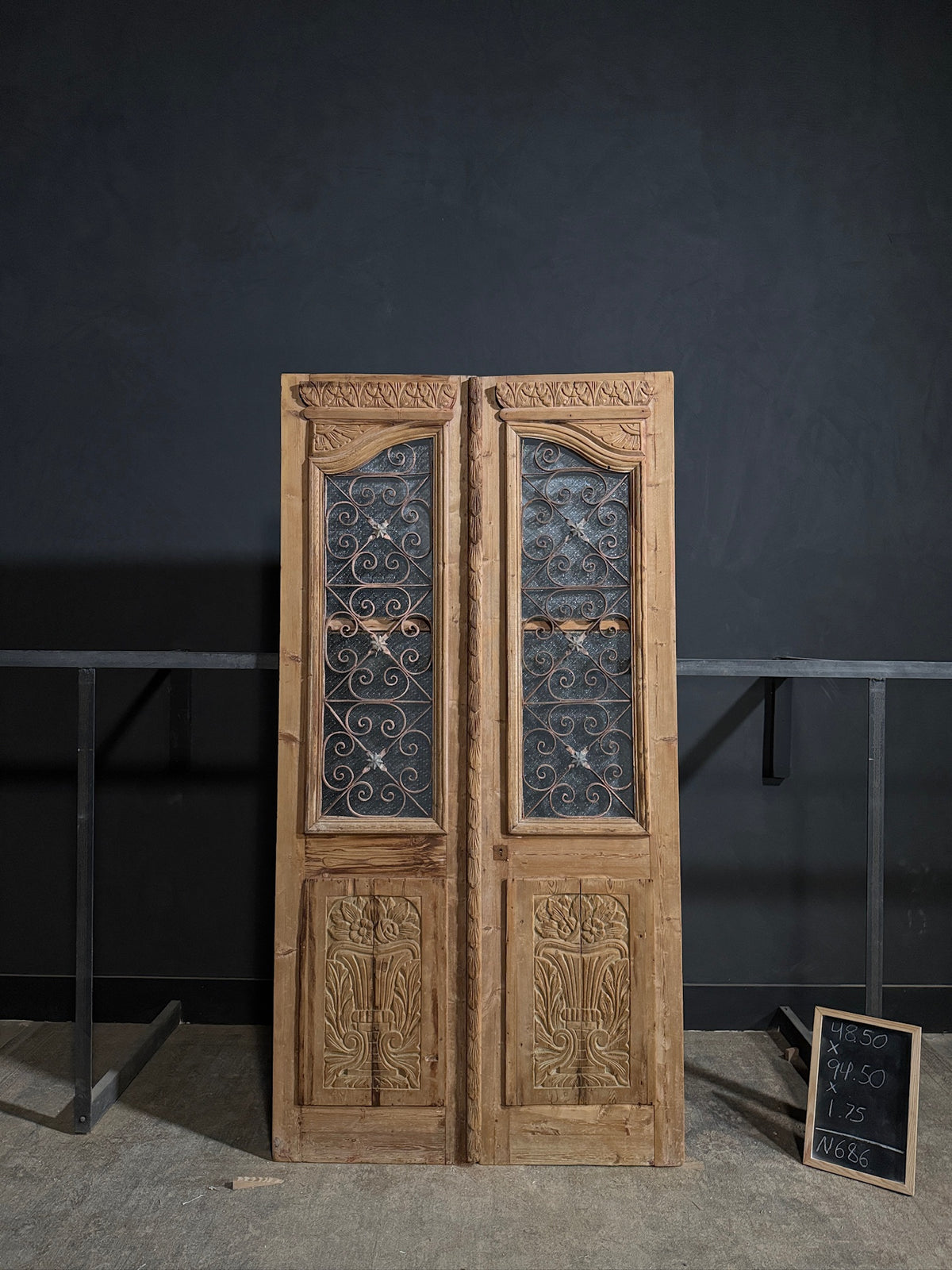 Antique Carved Iron French Doors - 48.5x94.5 - N686