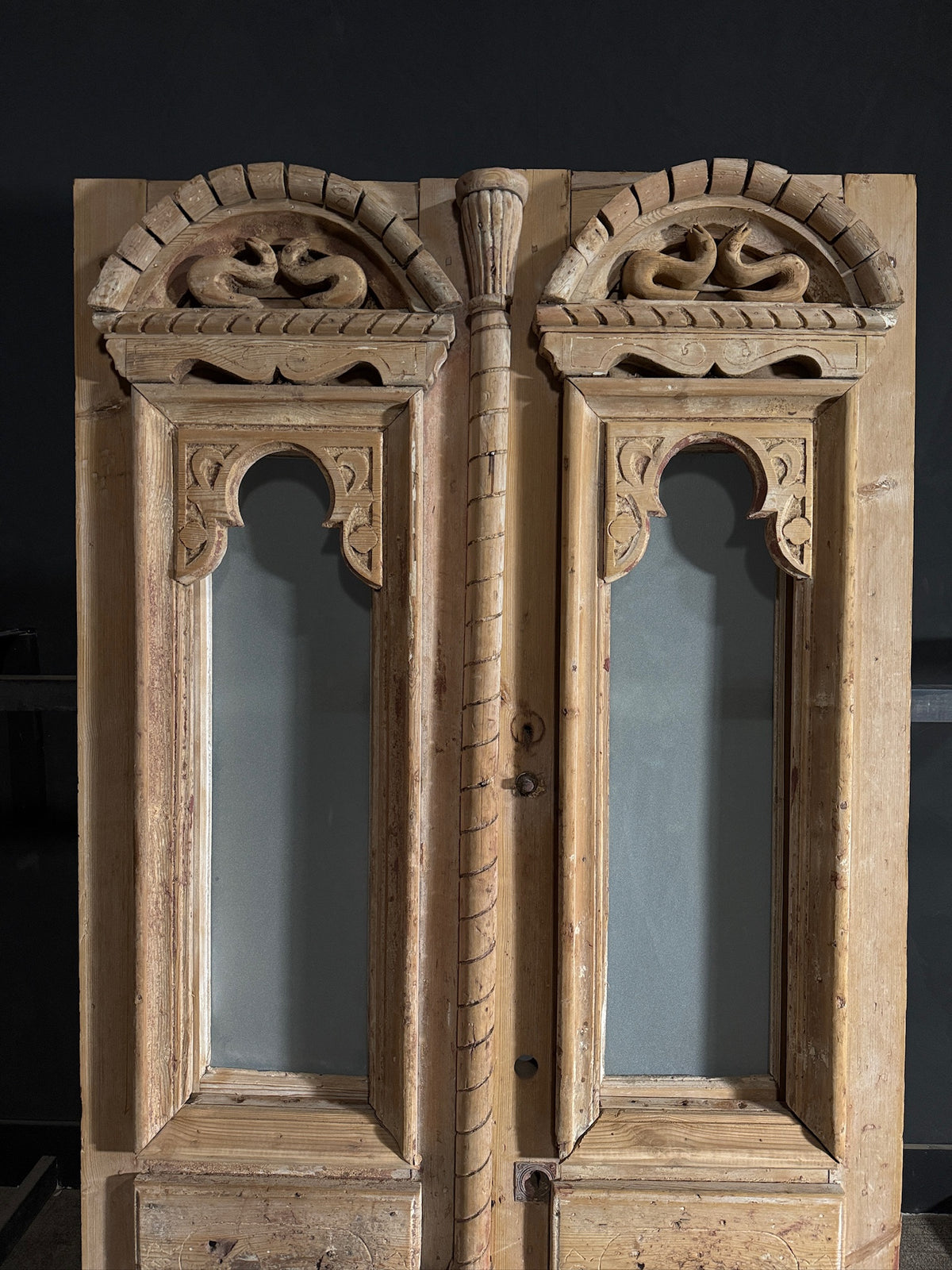 Antique Carved 1 Lite French Doors - 47.75x89 - N586