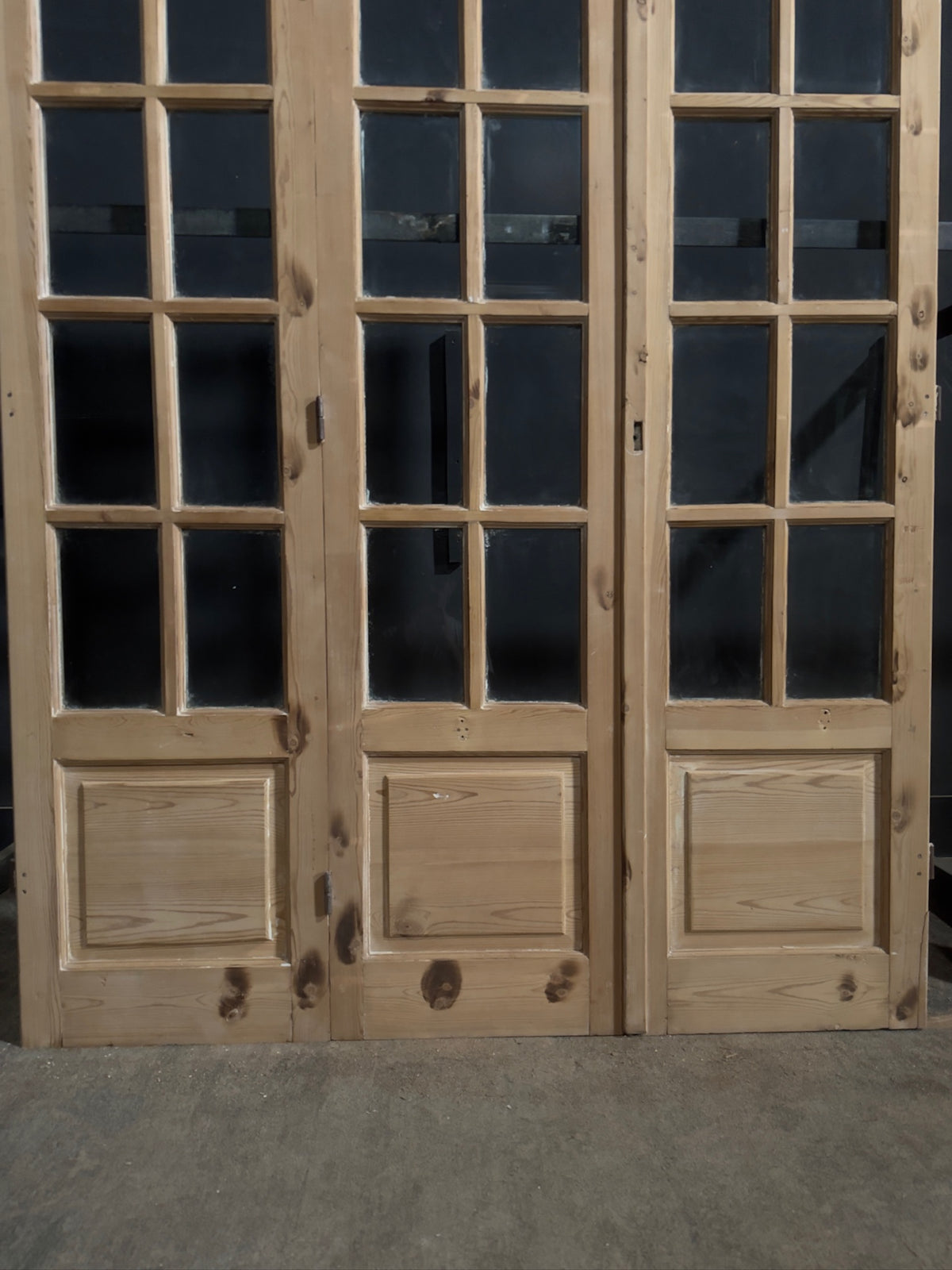 Antique Clear Glass Raised Panel Tri-Fold Doors - 64.5x84 - N778