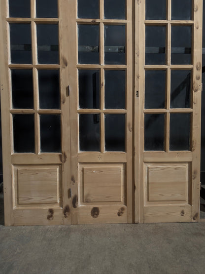 Antique Clear Glass Raised Panel Tri-Fold Doors - 64.5x84 - N778