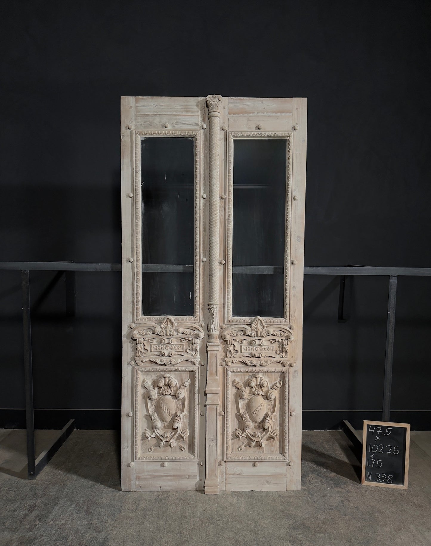 Antique Carved 1 Lite French Doors - 47.5x102.25 - N338