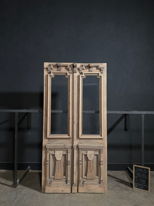Antique Architectural Fluted Glass French Doors - 48.5x96.5 - N708
