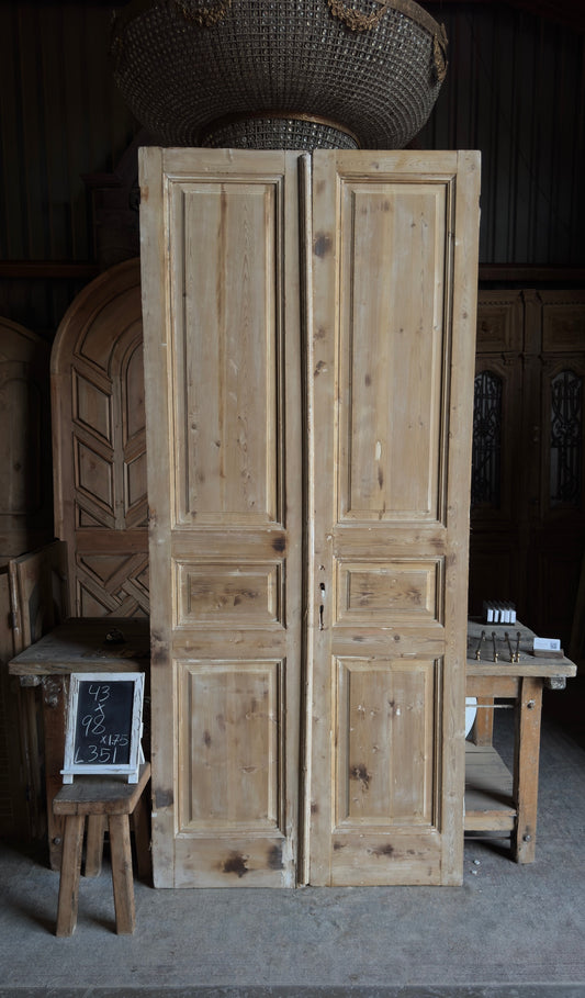 3 Panel Antique Solid French Doors - 43x98 - L351