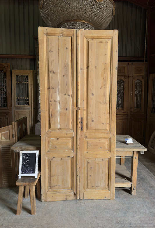 3 Panel Antique Solid French Doors - 42x95 K362