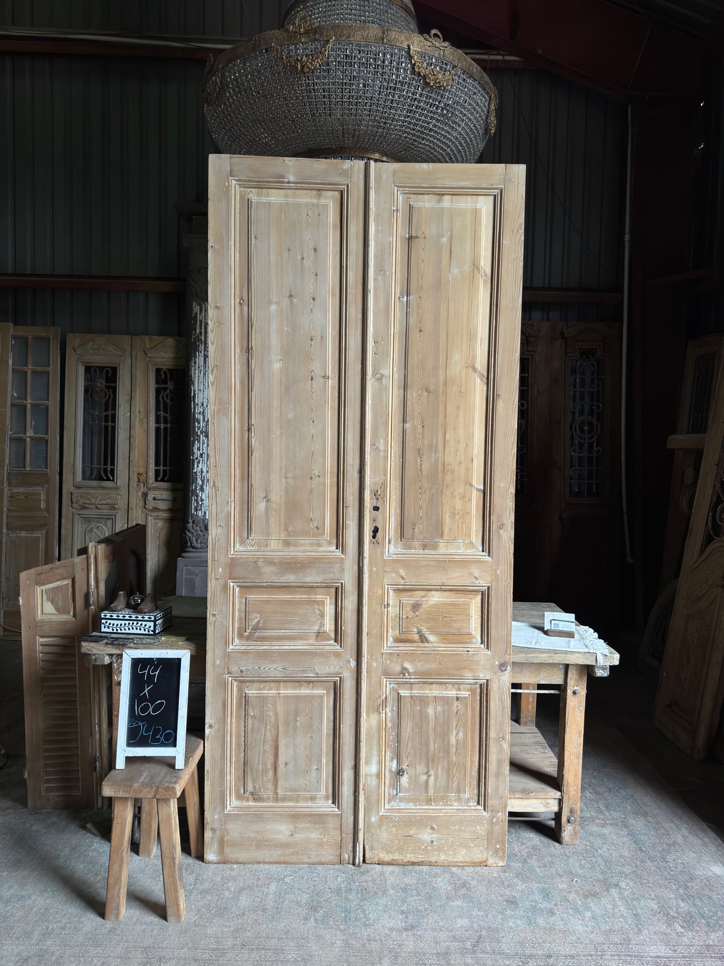 3 Panel Antique Solid French Doors - 44x100 J430