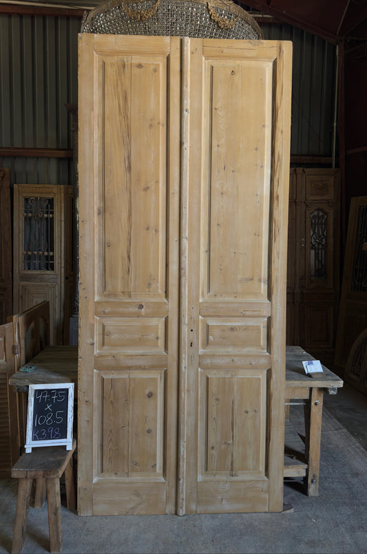 3 Panel Antique Solid French Doors - 47.75x108.5 K398