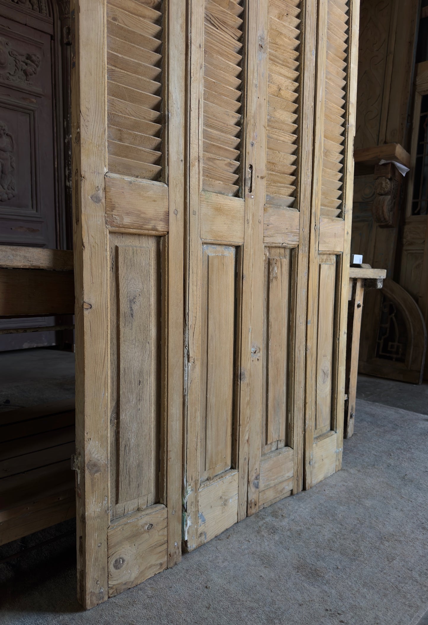 European French Antique Louvered Shutters - 42.5x90.5 K419