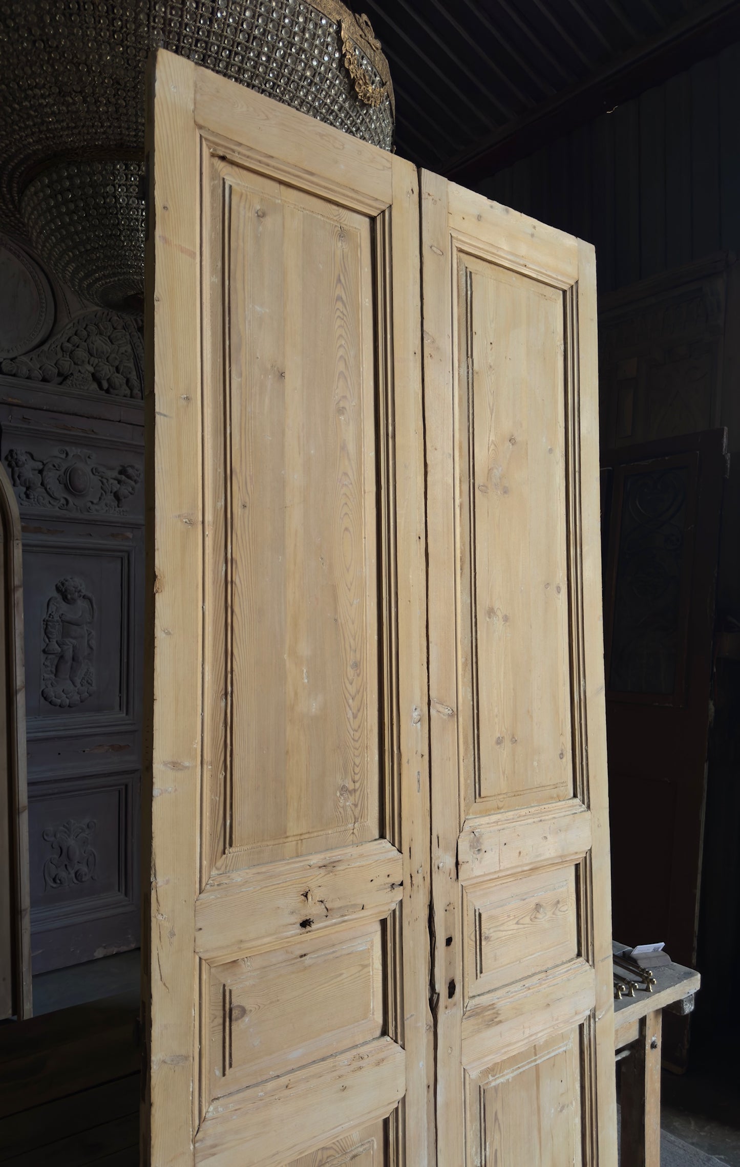 3 Panel Antique Solid French Doors - 43x102 - L362