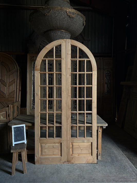 (The Ellenor) Handcrafted Arched Glass French Door - 48x96 L46