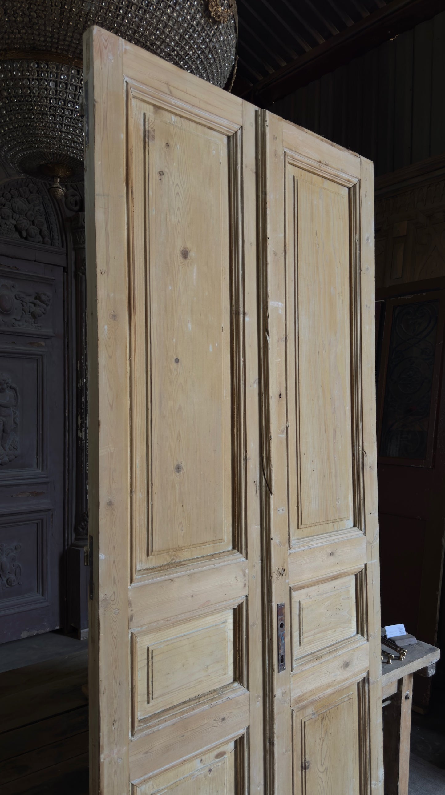 3 Panel Antique Solid French Doors - 40x98 - L328