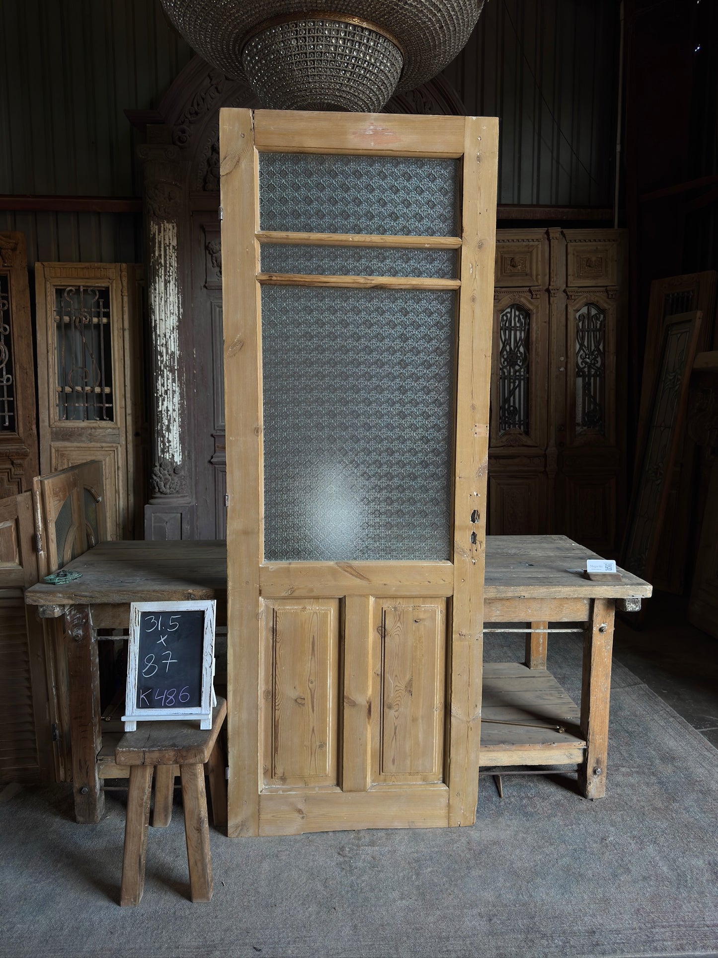 19th Century Antique Glass Single Door - 31.5x87 K486