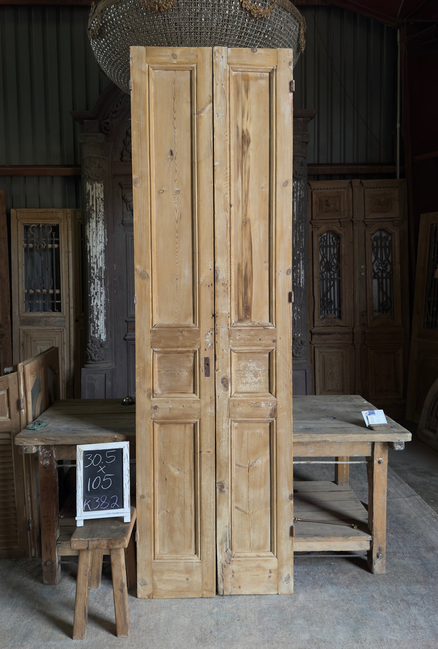 3 Panel Antique Solid French Doors - 30.5x105 K382