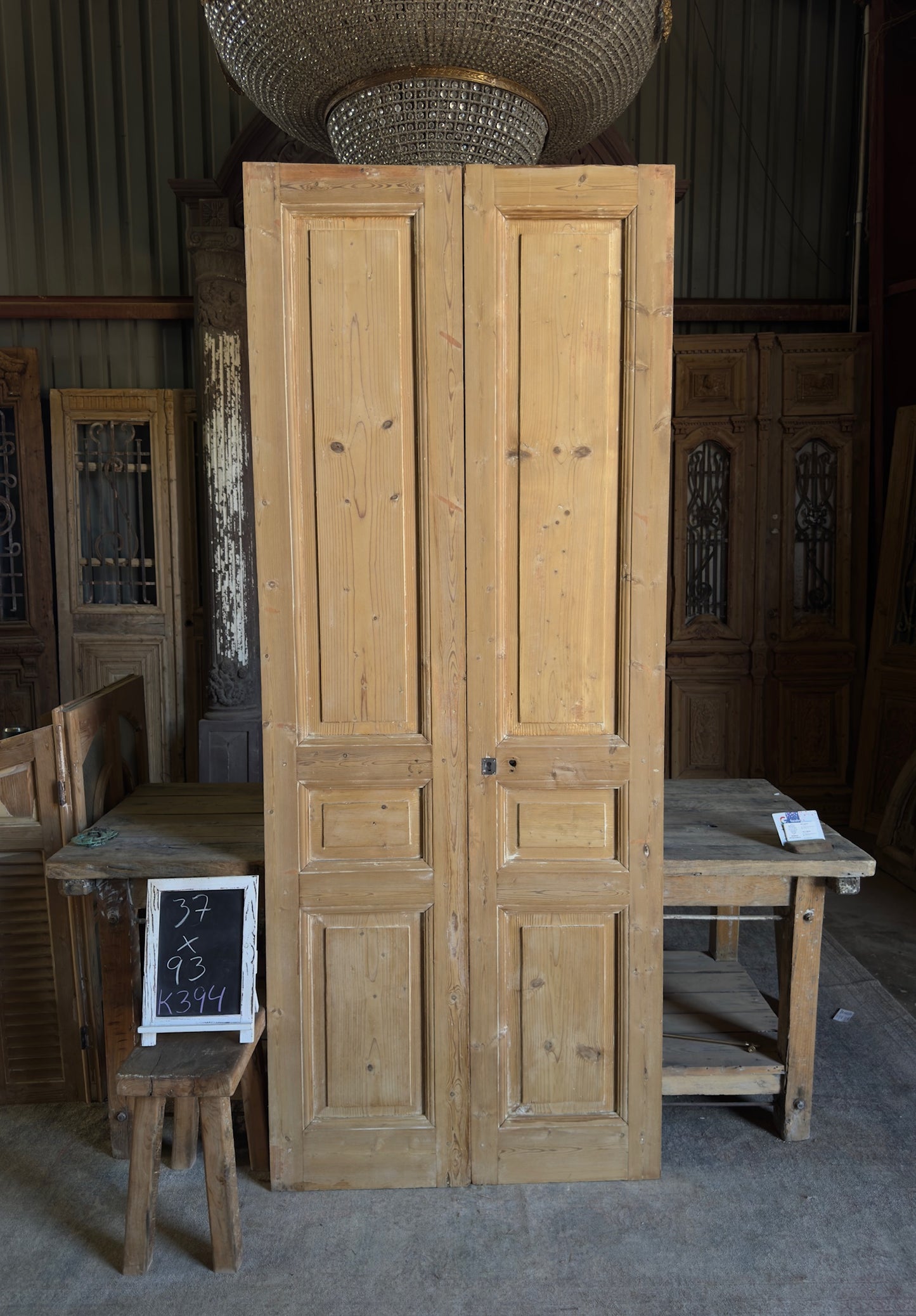 3 Panel Antique Solid French Doors - 37x93 K394
