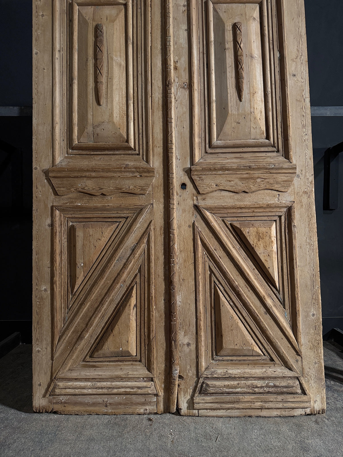 Antique Carved 3 Panel Double Doors - 55x93 - N646