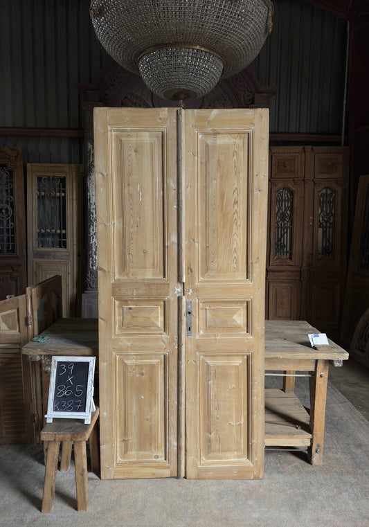 3 Panel Antique Solid French Doors - 39x86.5 K387