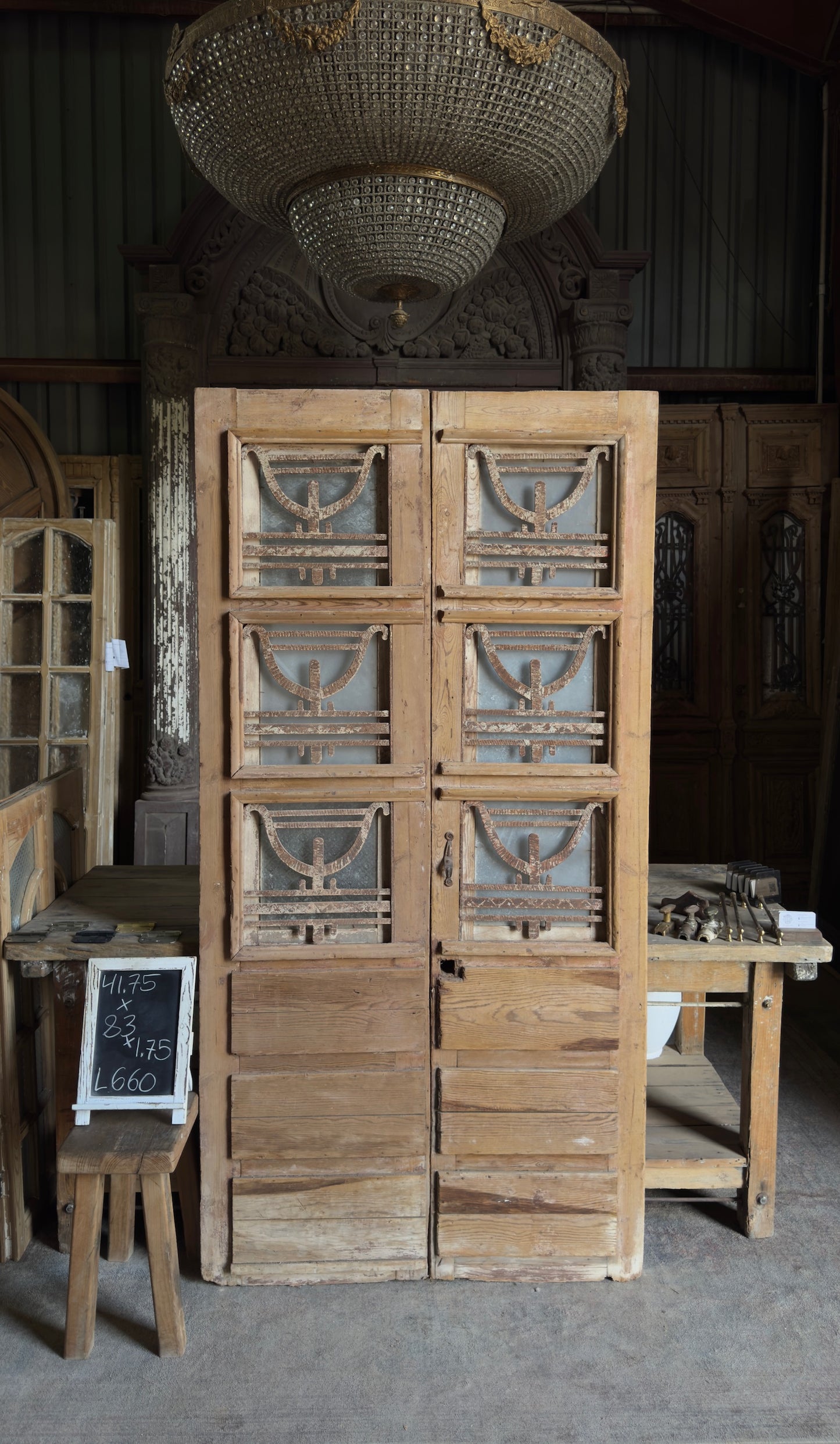 Antique Carved 6 Lite French Doors - 41.75x83 - L660
