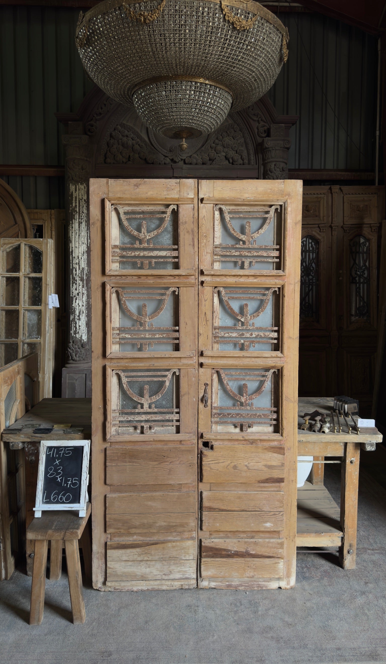 Antique Carved 6 Lite French Doors - 41.75x83 - L660