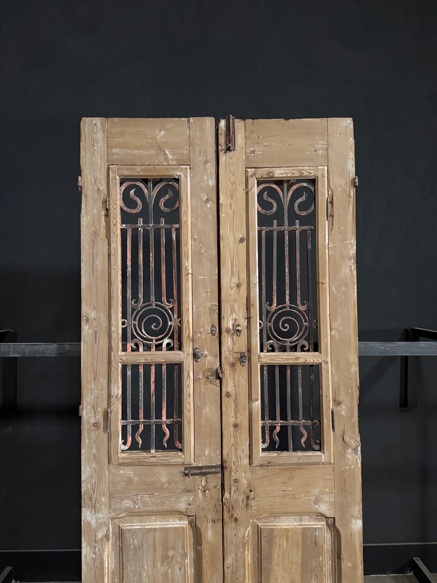 Antique Carved Iron French Doors - 42.5x95 - N278