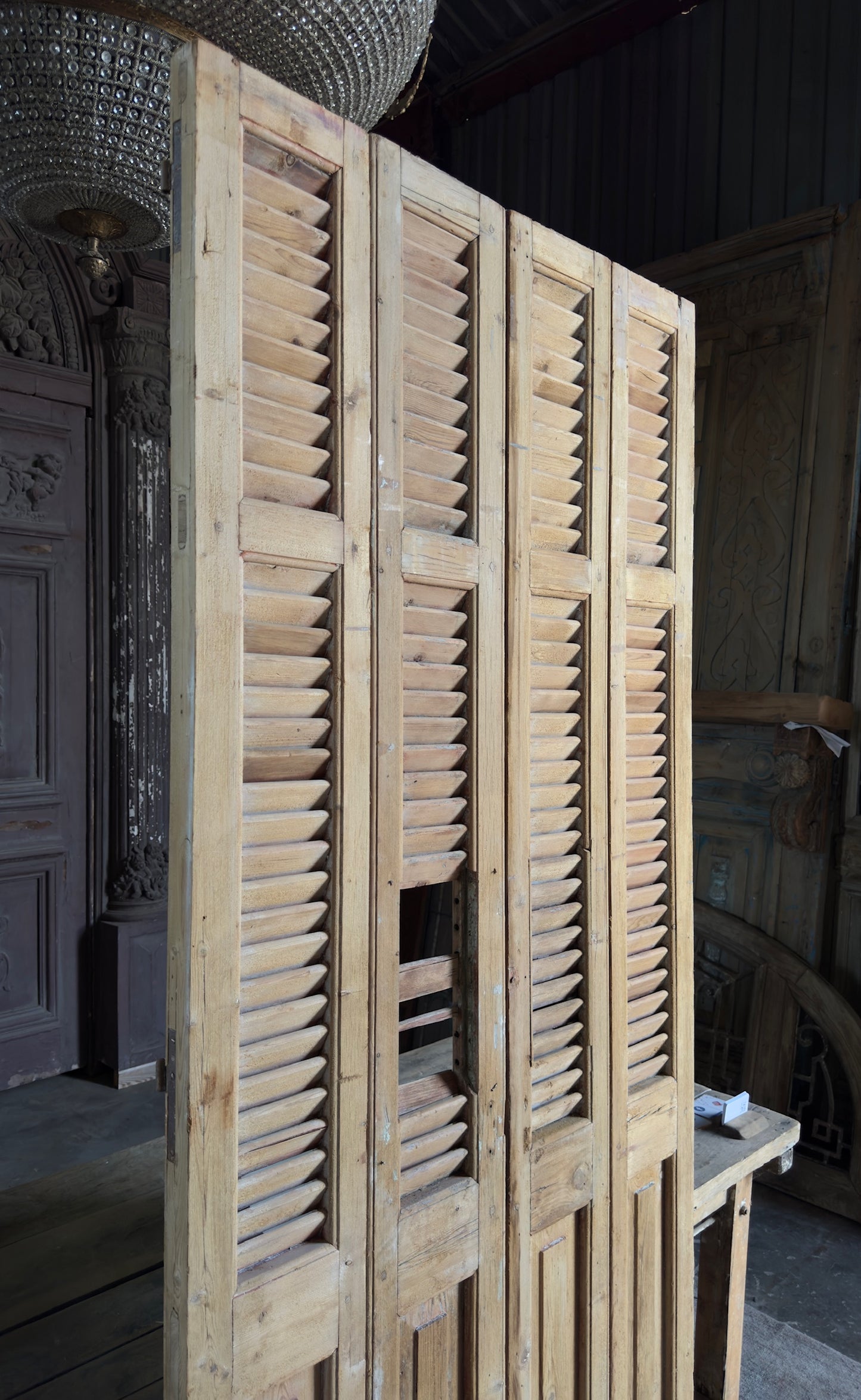 European French Antique Louvered Shutters - 39.25x92.5 K451