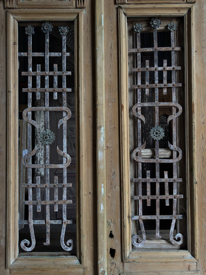 Antique Carved 4 Lite French Doors - 46.75x105 - L658