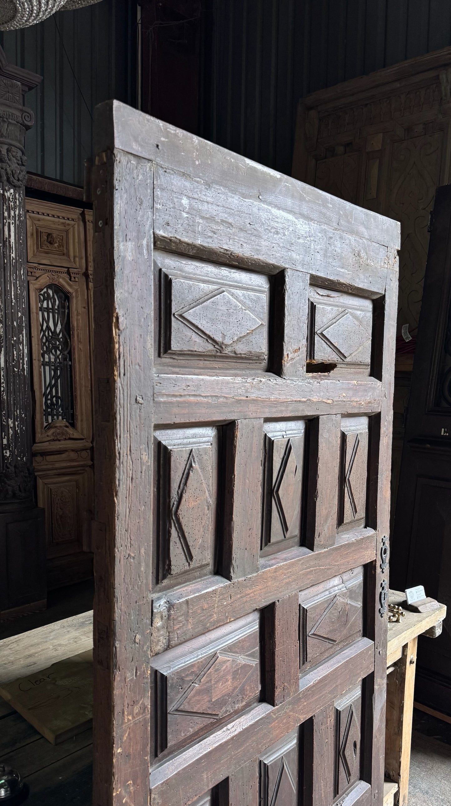 Spanish Diamond Panel Antique Single Door - 36x74.5 - L244