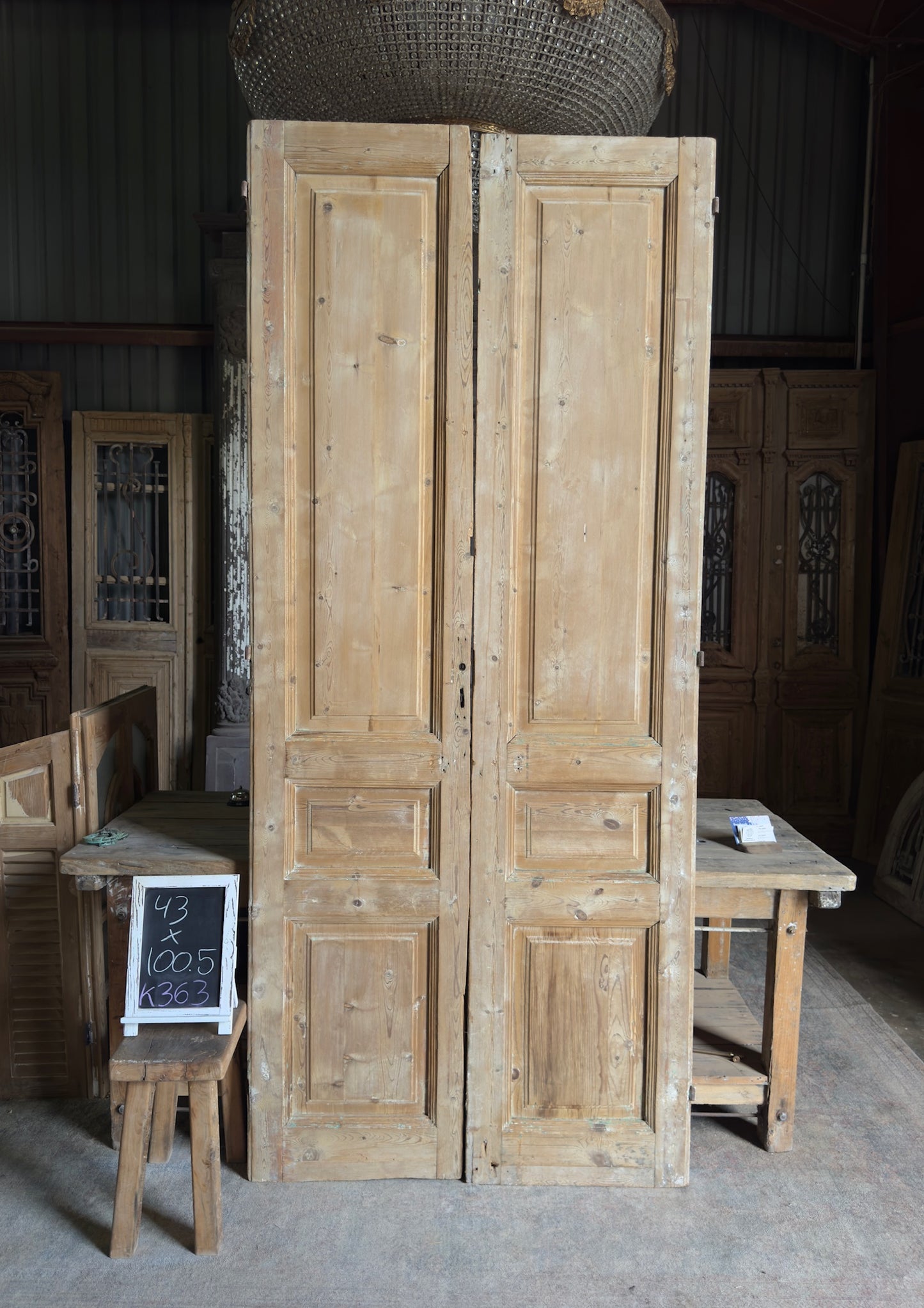3 Panel Antique Solid French Doors - 43x100.5 K363