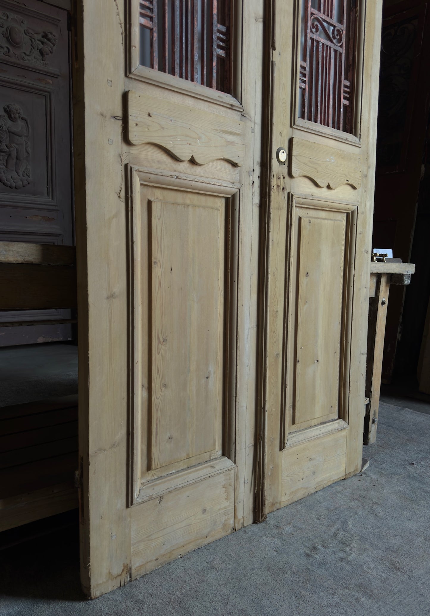 Mediterranean Antique Iron French Doors - 43.25x96.25 - L302