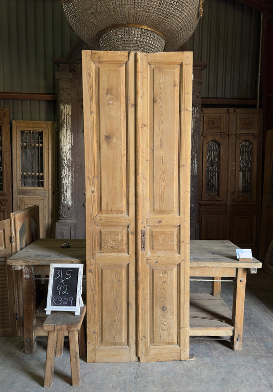 3 Panel Antique Solid French Doors - 31.5x92 K329