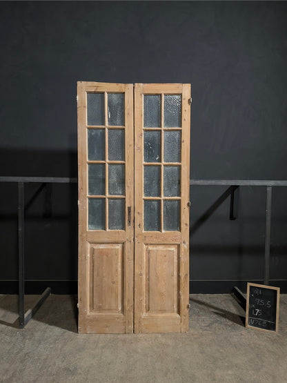 Antique Textured Glass Raised Panel French Doors - 42x95.5 - N768