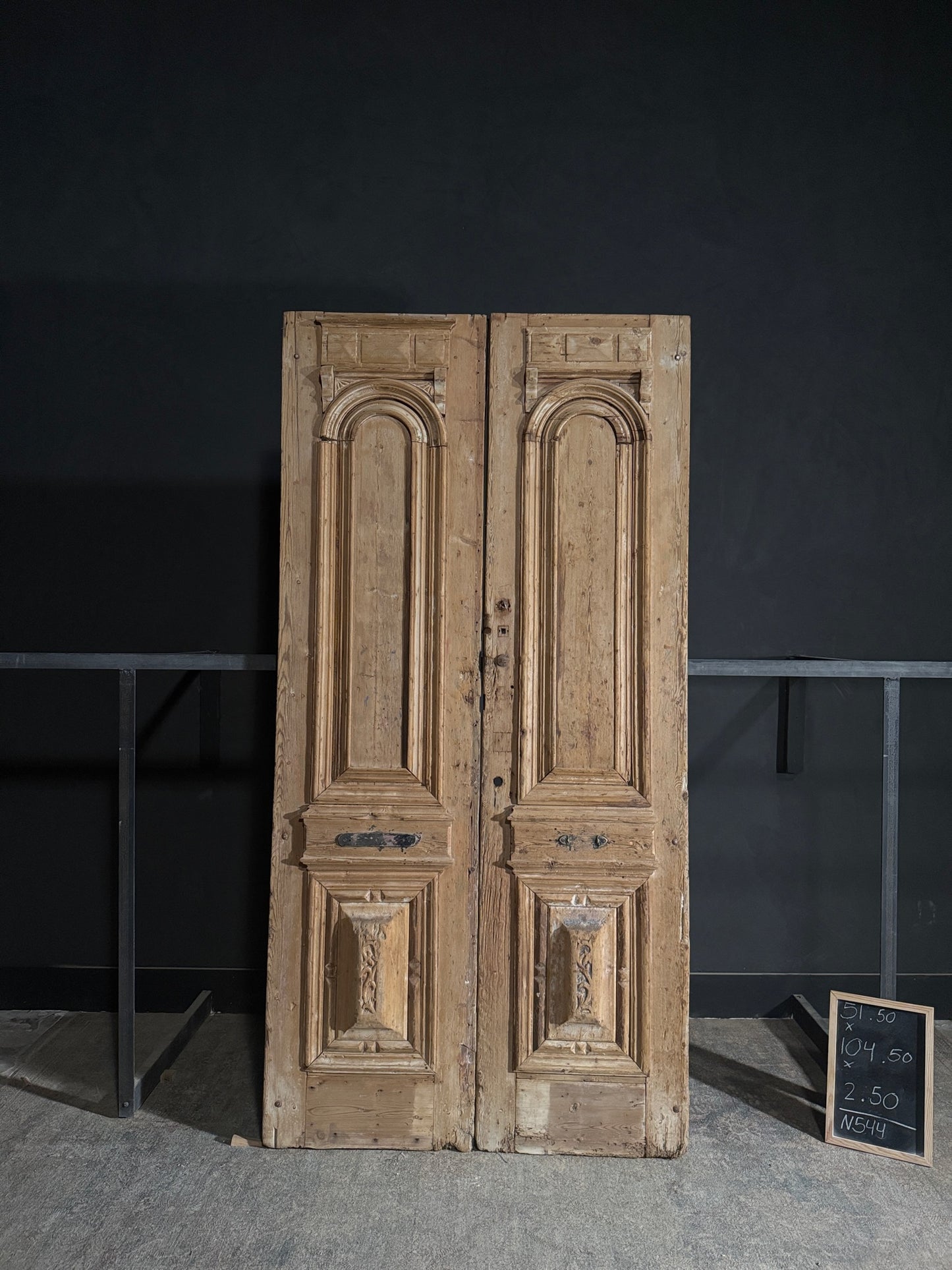 Antique Carved 3 Panel Double Doors - 51.5x104.5 - N544