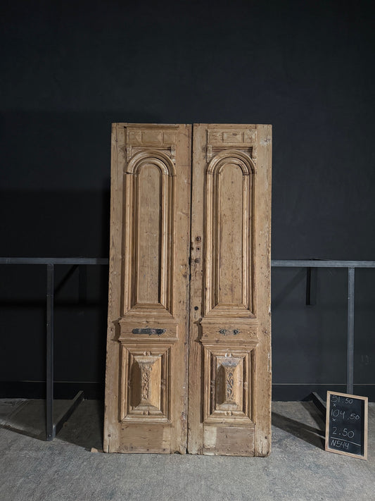 Antique Carved 3 Panel Double Doors - 51.5x104.5 - N544