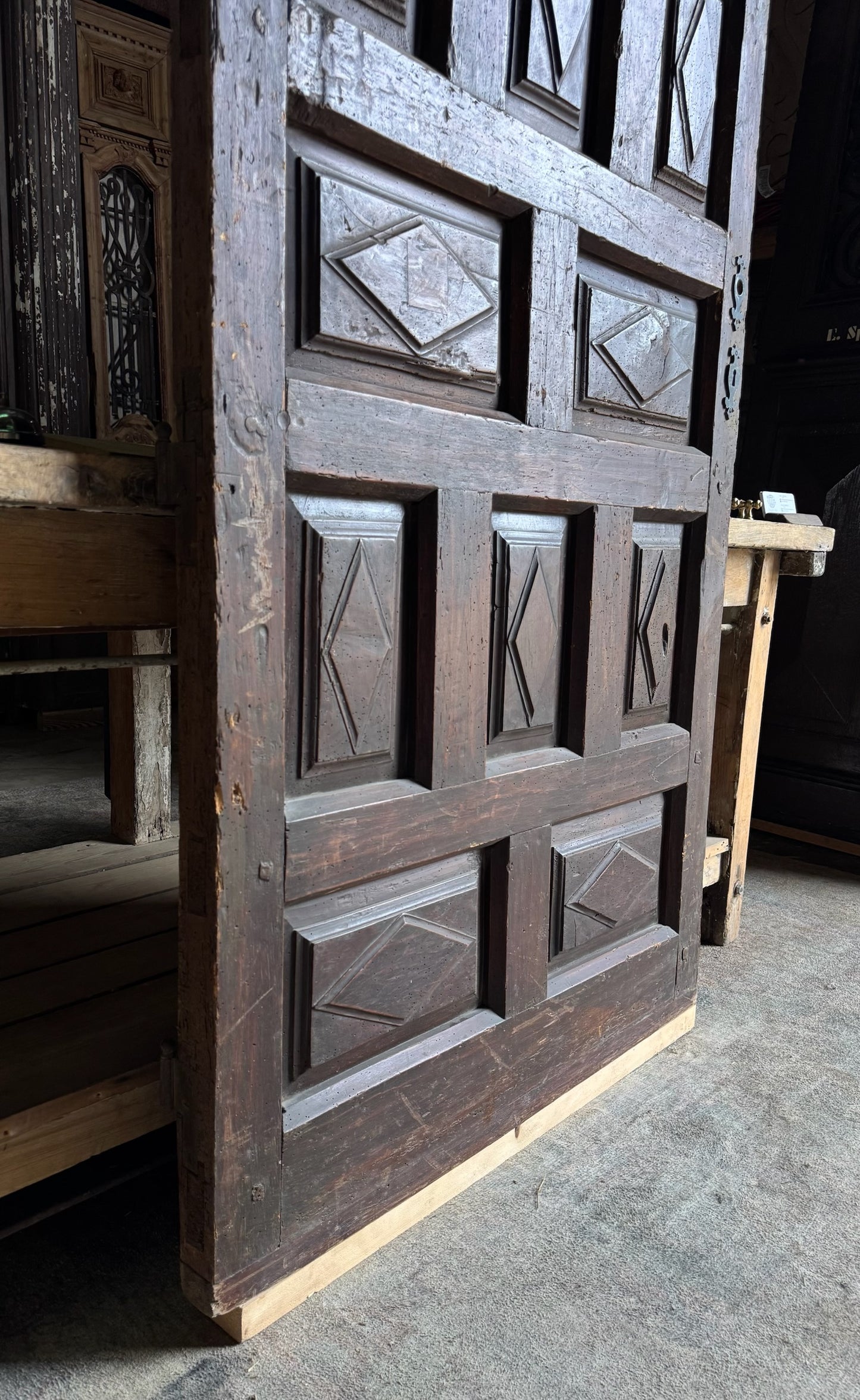 Spanish Diamond Panel Antique Single Door - 36x74.5 - L244