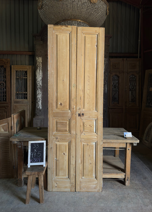 3 Panel Antique Solid French Doors - 33x97.5 K369