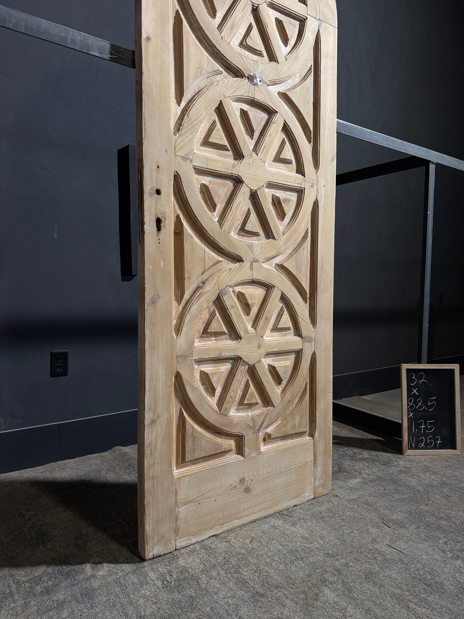 Antique Carved 3 Panel Arched Single Door - 32x88.5 - N257