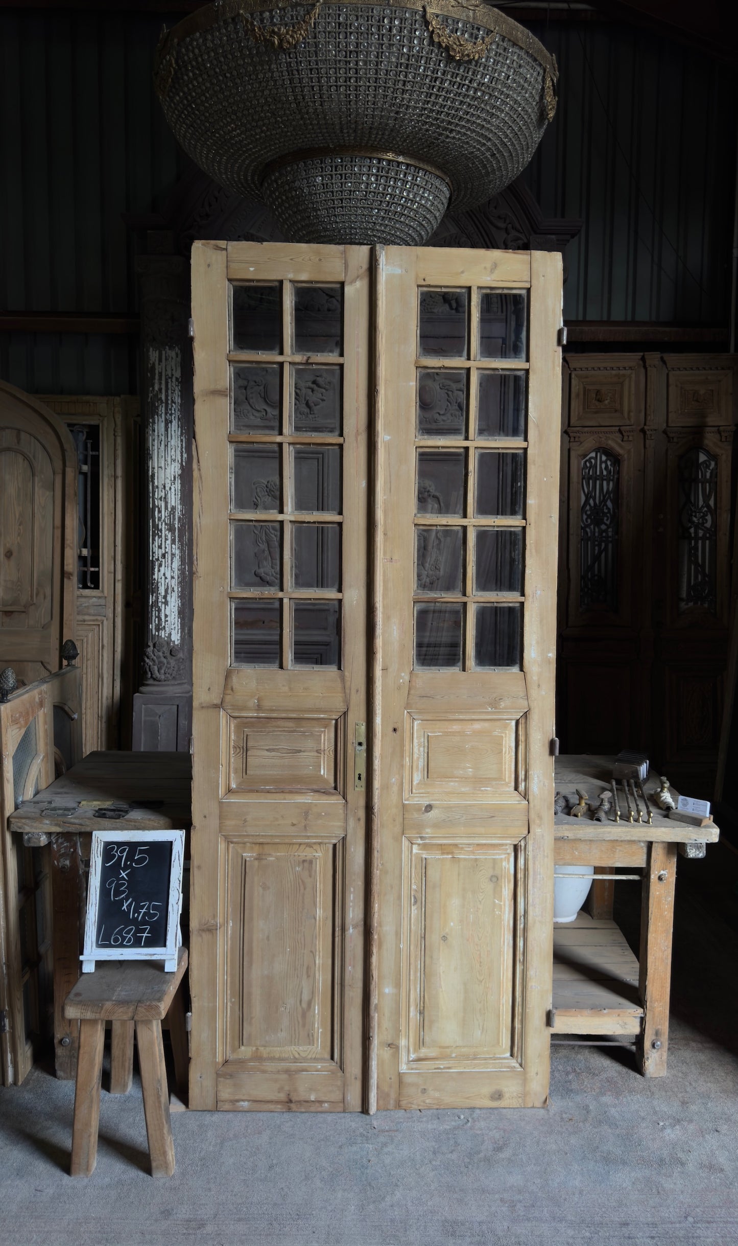 Antique Glass 9 Lite French Doors - 39.5x93 - L687