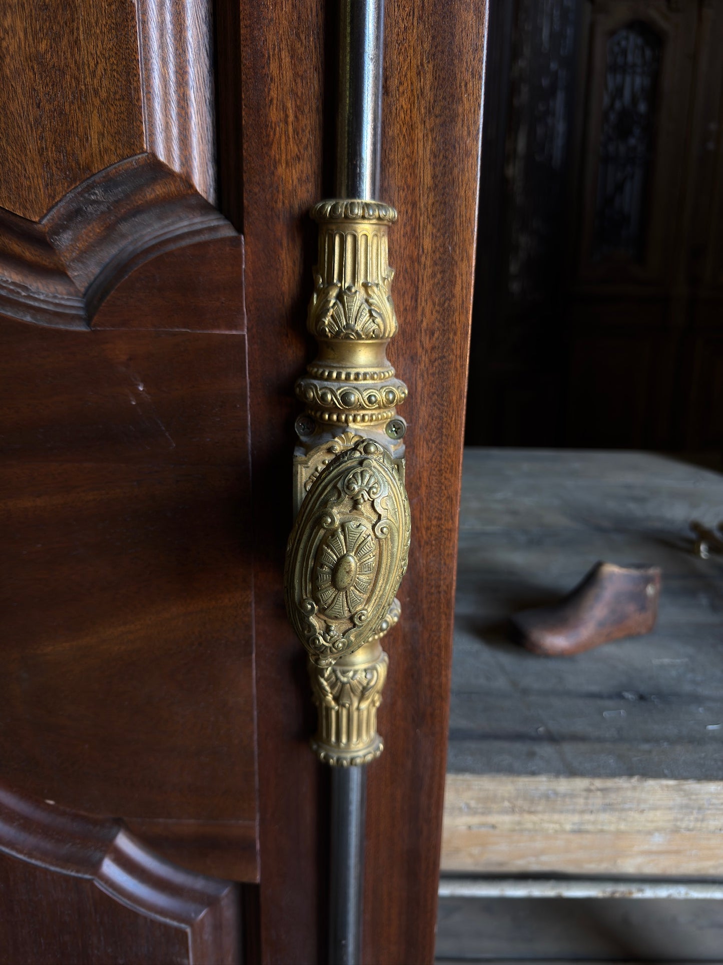 European Arched Panel Antique Single Door with Cremone Hardware - 28x96 - L276