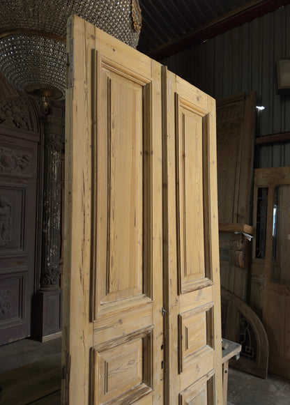 Raised Molding 3 Panel Antique Solid French Doors - 43x98.5 K388